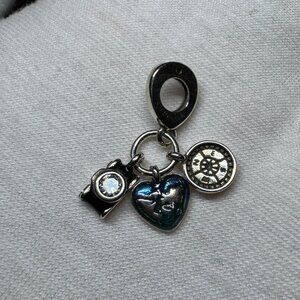 Pandora Camera, Heart & Compass Triple Dangle Charm